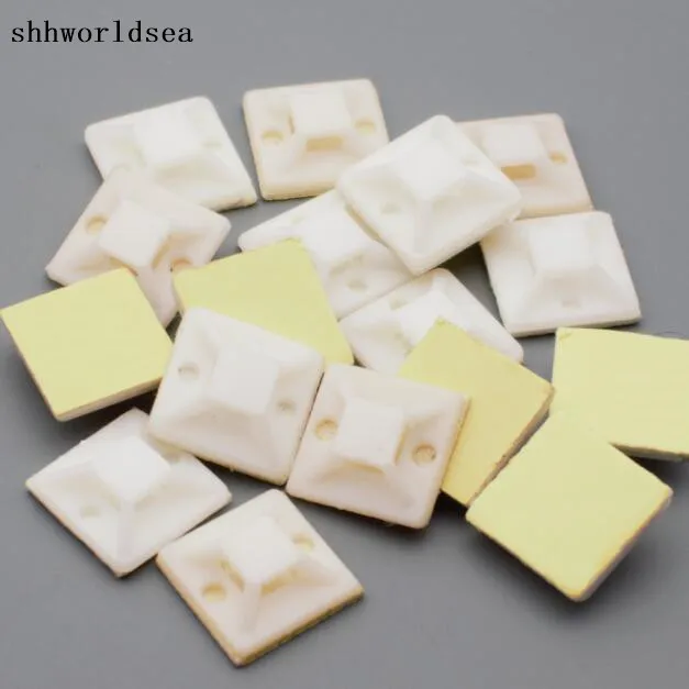 

shhworldsea 20mm*20mm 100pcs White Zip Tie car Cable Wire Removable Self Adhesive Wall Holder Mount Clip/Clamp