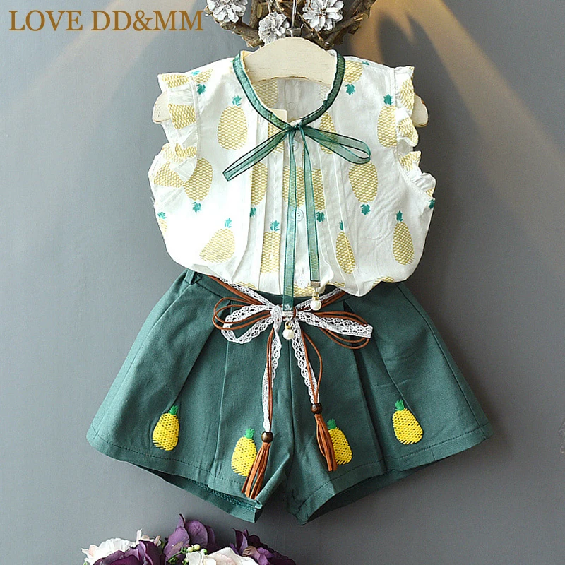 

LOVE DD&MM Girls Sets 2019 Summer New Kid's Clothing Girls Fashion Pineapple Printed Wood Ear Sleeveless Shirt + Shorts Suit