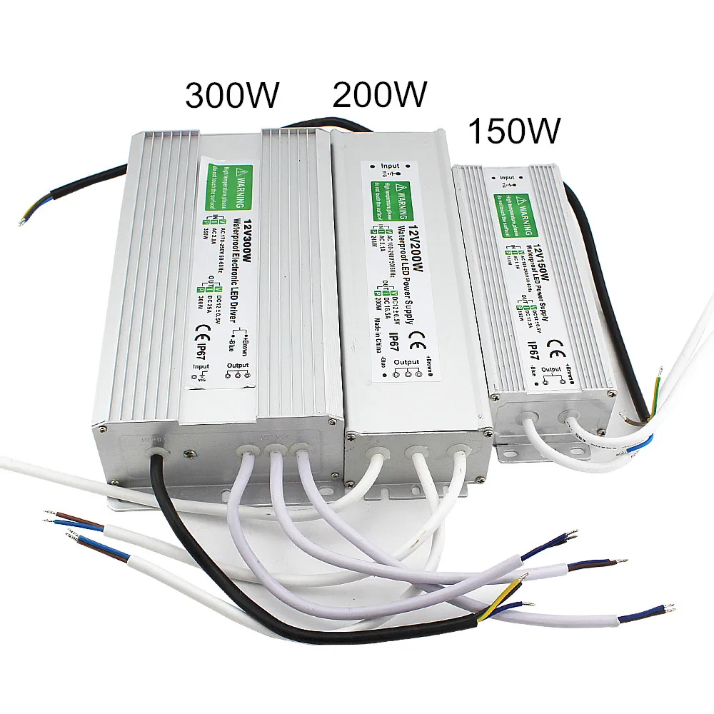 Водонепроницаемый IP67 светодиодный Driver переменного тока в Dc 12 V 10 W 15 W 20 W 25 30 W 36 W 45 W 50 W 60 W 80 W 100 W 120 W 150 W Питание для светодиодный полосы света