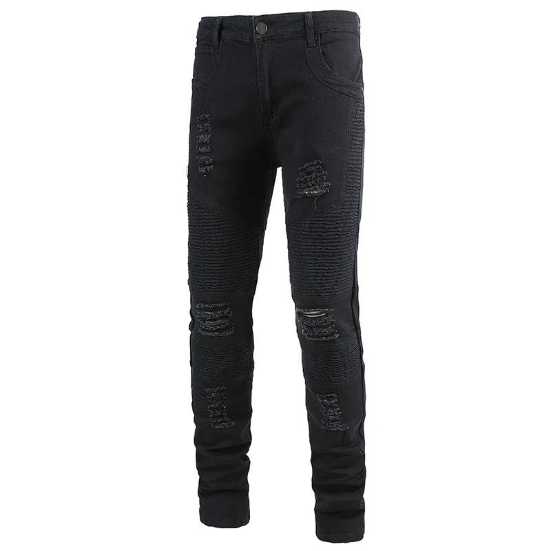 Sokotoo Men's black holes ripped biker jeans for motorcycle Plus large size slim skinny straight stretch denim pants Sokotoo Men's black holes ripped biker jeans for motorcycle Plus large size slim skinny straight stretch denim pants