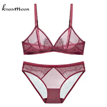 

Fashion Embroidery Bras Underwear Women Set Plus Size Lingerie Sexy Ultra thin Transparent Bra Panties Lace Bra Set BS56