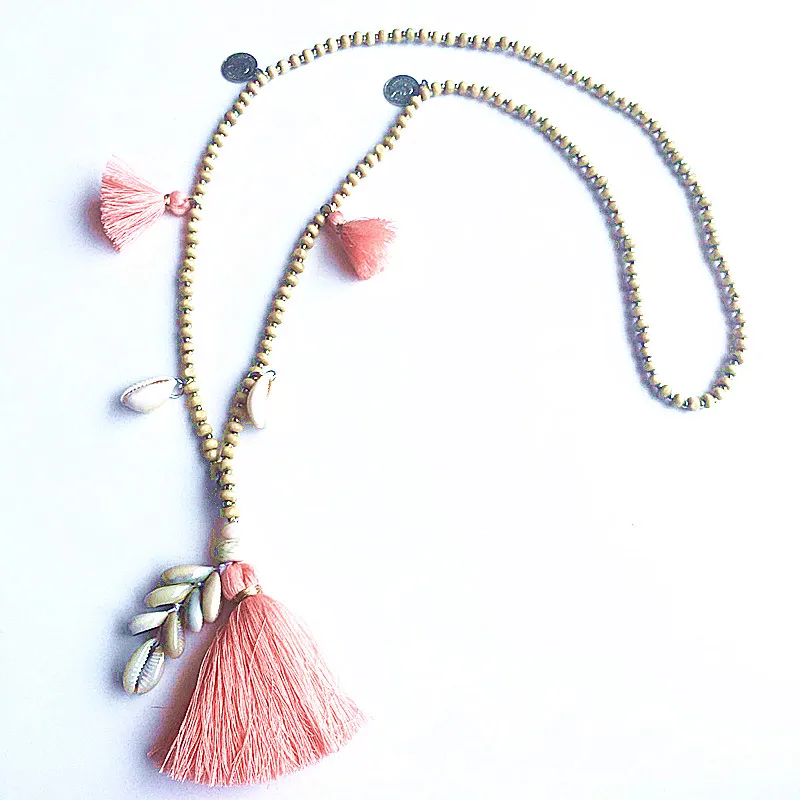 DM деревянное ожерелье с бусинами, женское ожерелье с длинной цепочкой и кисточкой, модное ожерелье с кулоном в стиле бохо, колье для женщин, perles collane femme
