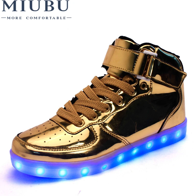 MIUBU/горячая распродажа Обувь с подсветкой золотистого и серебристого цвета