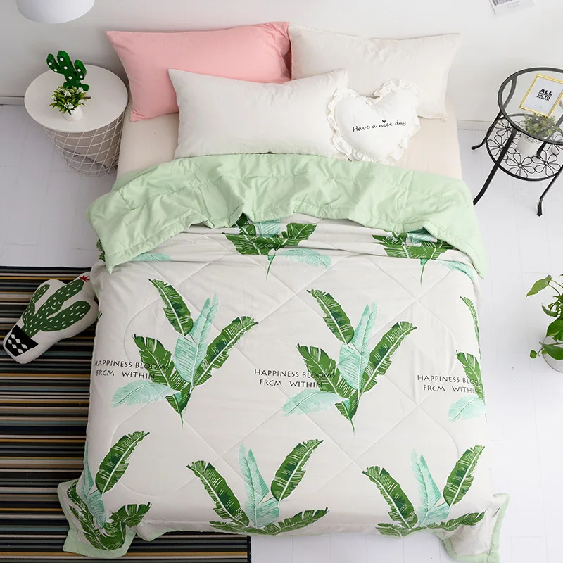 

New Arrival Tropical Plant Leaves Summer Quilt Flamingo Aircondition Blanket Patchwork Comforter Bed Cover Bedspread colcha DQ33