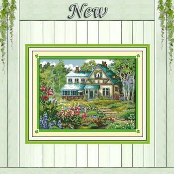 

The fairy tale hut cabin painting counted print on canvas DMC 14CT 11CT DMC chinese Cross Stitch Embroidery kits Needlework Sets