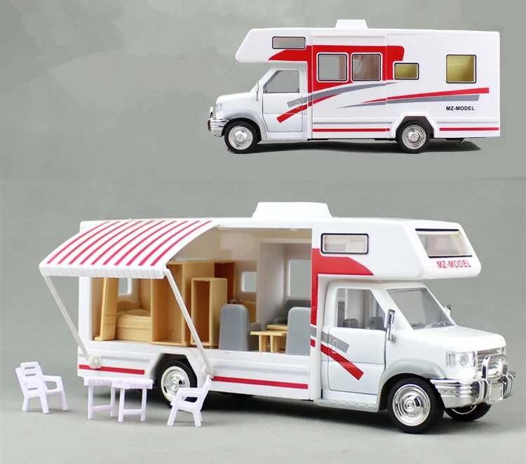 

[Best] 22cm Motorhomes Morto Home Coach Camper Van Model Diecast with light and sound Pullback alloy car include furniture toy