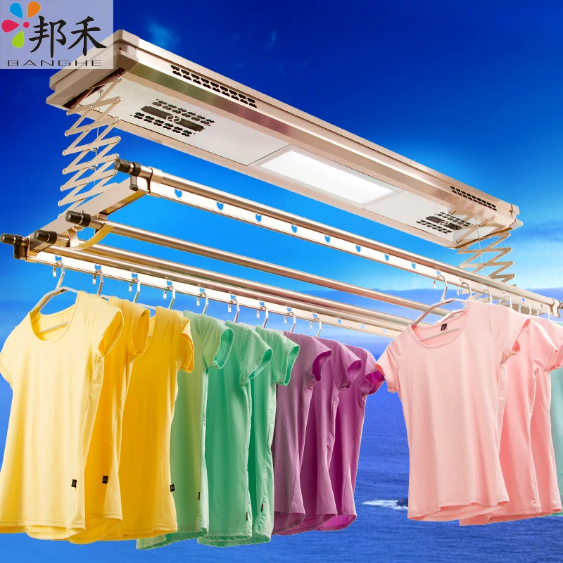 Smart remote control electric drying racks lift balcony hangers telescoping rods 919in Laundry
