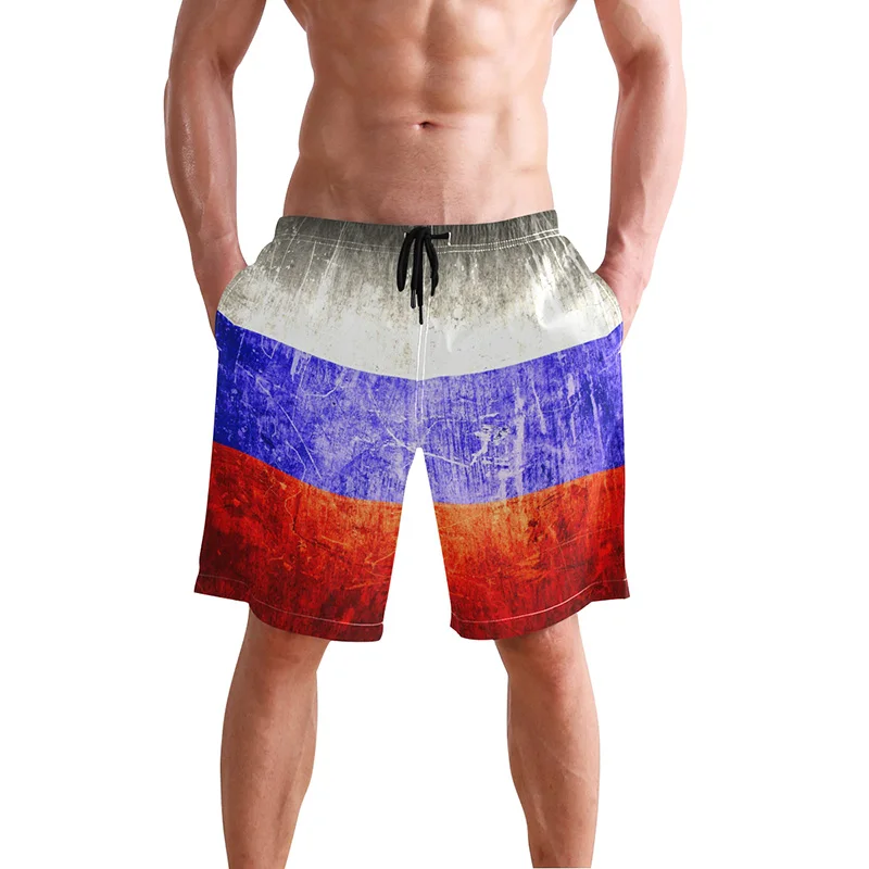Summer Male Swimming Trunks Siwmsuits Russia Flag Print Beach Short Pants Men's Sportwear Shorts For Man Sports Fitness | Спорт и