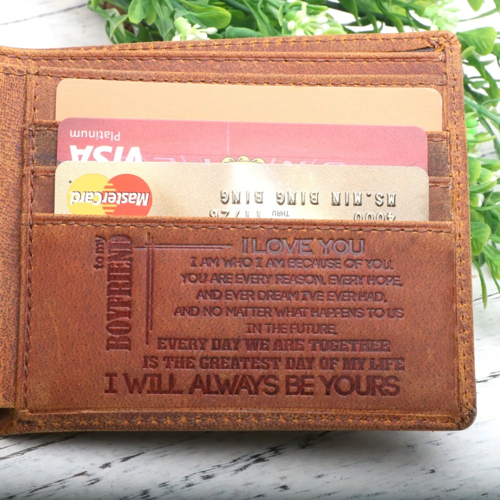 

Boyfriend Engraved Bifold Wallet - I Will Always Be Yours - Engraved Leather Bifold Wallet