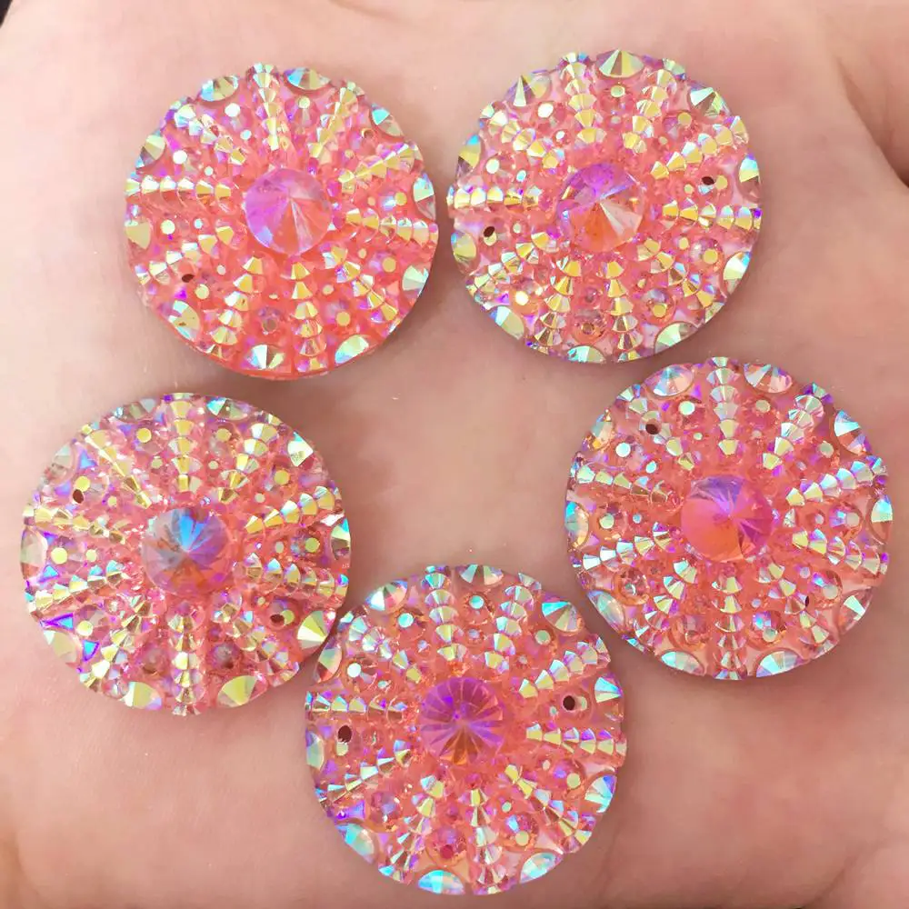 

New 6PCS AB Resin 25mm Round 3d Arrow Flatback Rhinestone Wedding 2 Hole Button R833