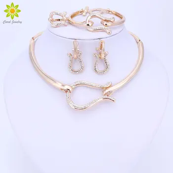 

Fashion Dubai Jewelry Sets African Women Gold Color Crystal Necklace Bracelet Earrings Ring Jewelry Set Nigerian Bridal Jewelry
