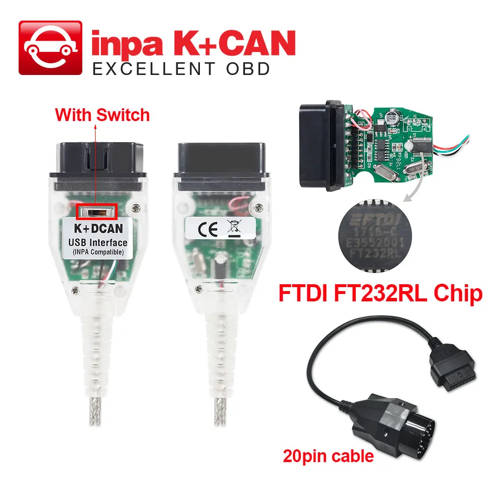 Кабель INPA для BMVV K + CAN с чипом FT232RL интерфейс USB DCAN Полная диагностика кабель 1998 по