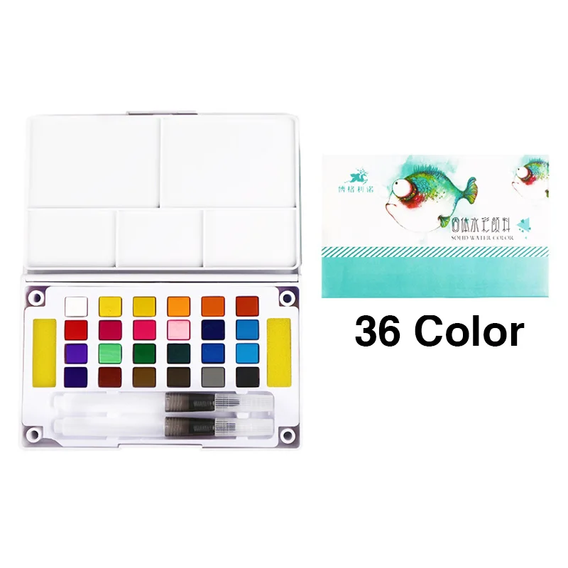 36 цветов, художественный твердый пигмент, профессиональная коробка с кистью для рисования, портативный набор, портативные цветные карандаши для рисования, краски, Водные Цвета - Цвет: 36 color