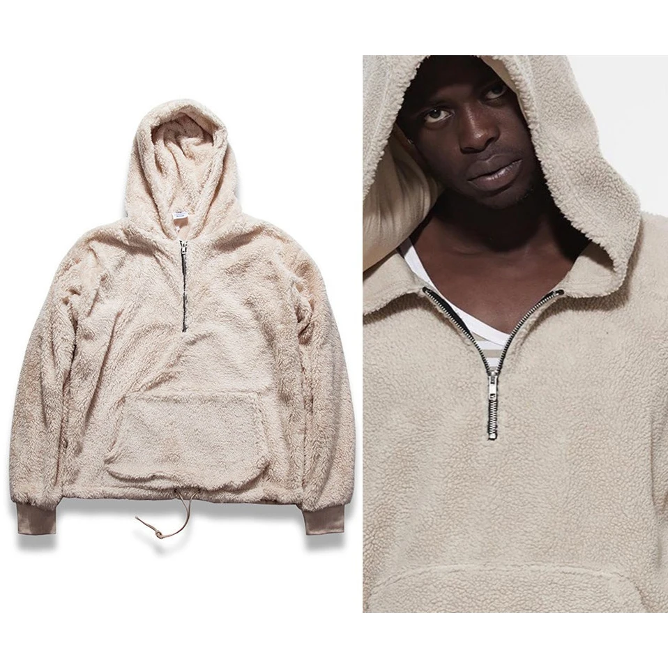 

Mens Half Zipper Pullover Fleece Sherpa Hoodies Men Streetwear Cool Kanye West Fashion Hiphop Urban Clothing Justin Biebers Tyga