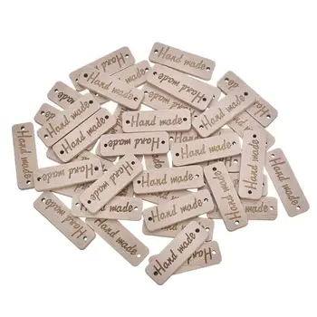 

50Pcs Rectangle Wooden Button "Hand Made" Wood Button Sewing Accessories For Clothes Handmade Scrapbooking Craft DIY 10*30mm