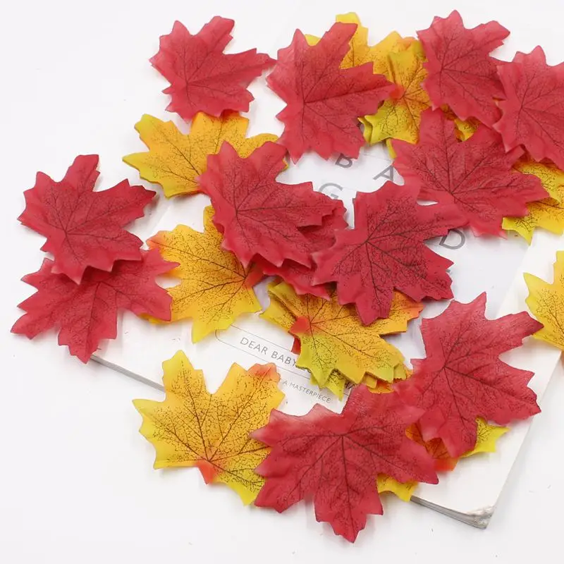

100Pcs Artificial Silk Maple Leaves For Home Wedding Party Decoration Scrapbooking Craft Multicolor Fall Vivid Fake Flower Leaf