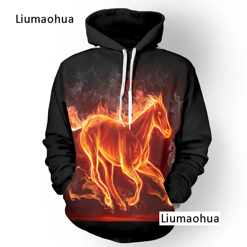 New-Funny-Autumn-Hoody-Hoodies-Men-women-3D-Sweatshirts-With-Cap-Print-Couple-Fire-Horse-Casual