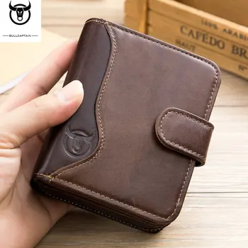

BULLCAPTAIN Leather Men Wallets Short Coin Purse Vintage Wallet Hasp Zipper Money Bag Card Holder Pocket Purse Wallet