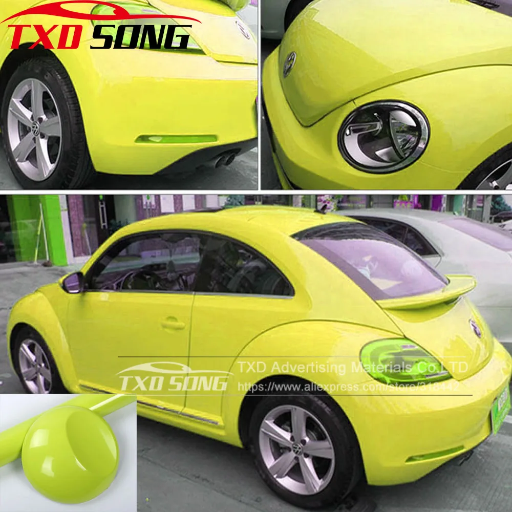 

10/20/30/40/50/60*152CM/Lot Premium quality Lime green Glossy Vinyl Sticker Glossy film Wrap with air free bubbles
