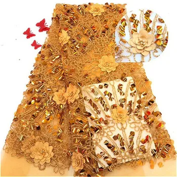 

African Lace Fabric 2019 High Quality Nigerian Lace Fabrics beads sequins Africain Guipure Embroidery French Tulle Lace Fabric
