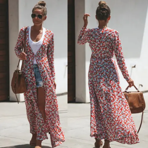 Autumn Fashion Women Lady Floral Maxi Kimono Duster Cardigan Chiffon Shirts Open Front Loose Blouses Streetwear Autumn Fashion Women Lady Floral Maxi Kimono Duster Cardigan Chiffon Shirts Open Front Loose Blouses Streetwear