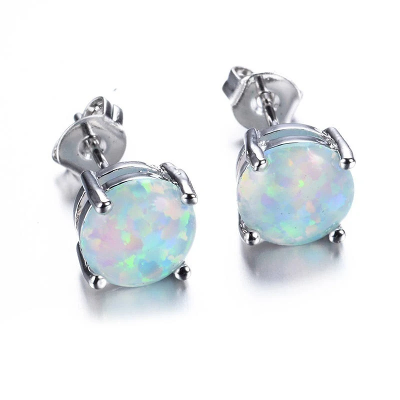 

Trendy Small Round White/Blue Fire Opal Stud Earrings For Women Wedding Party Charms Jewelry 1 Pair Girls Cute Earrings L3N600