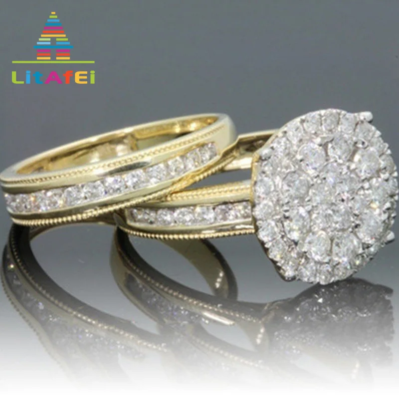 

Couple Ring Wedding Engagement Rings For Women Men 2pcs/set Anniversary Promise Ring With Full Shiny Cubic Zircon for Lovers