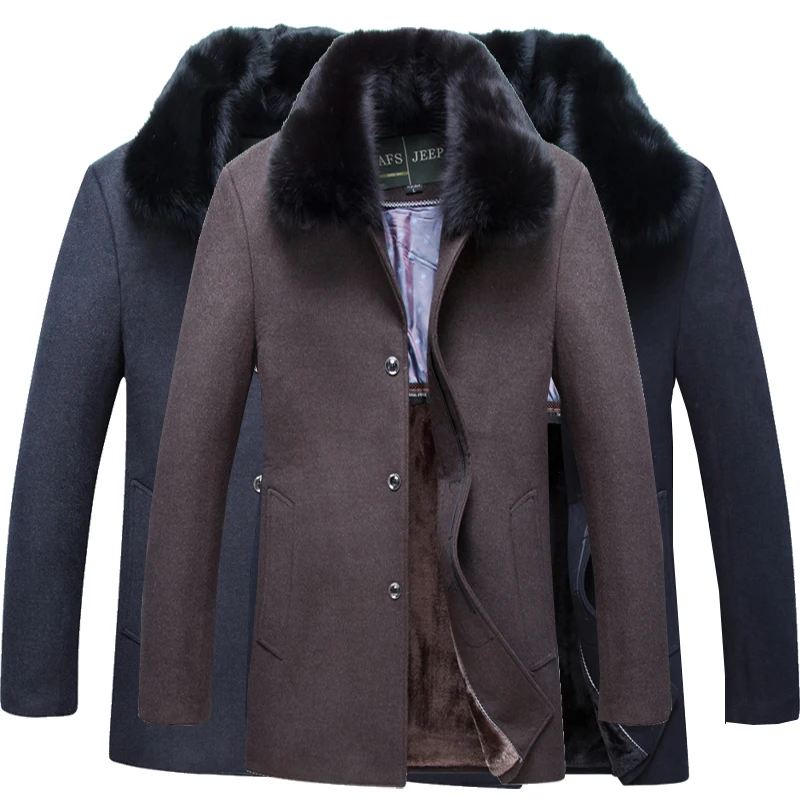 

new arrival Winter wool male plus velvet thickening fur collar wadded jacket nick coat fashion high quality size L -3XL