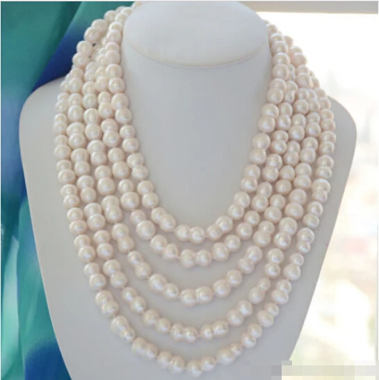 

shippinglong 18mm NATURE white double freshwater BIWA pearl necklace 100inch