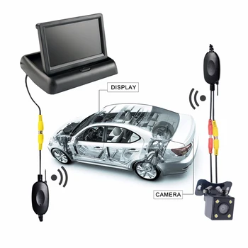 

SINOVCLE 2In1 Car Parking System Kit Wireless 4.3"TFT LCD Monitor Foldable HD Screen +Auto Backup Rear View Camera Waterproof