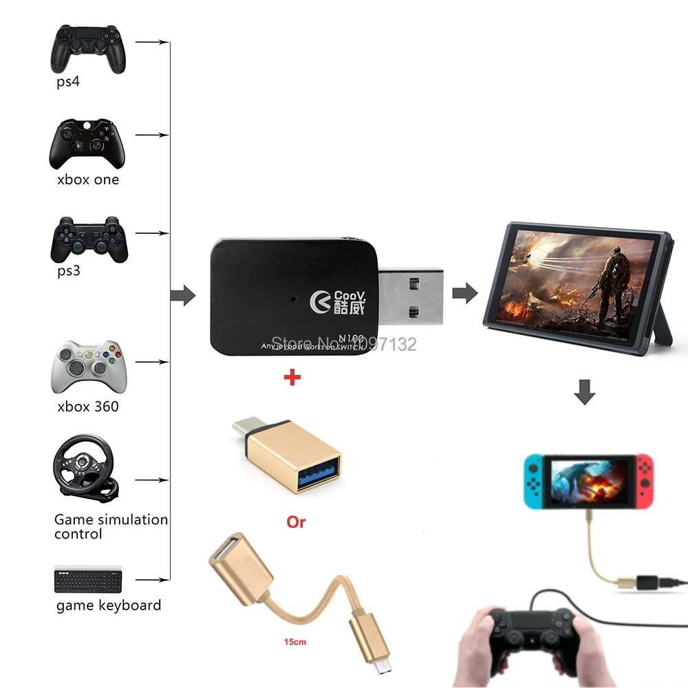

Coov N100 for PS4 for PS3 for Xbox One 360 USB Wired Controller Joystick Converter Adapter for Nintend Switch Video Game Play