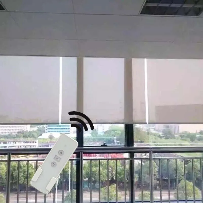 Best Price Remote control electric motorized roller shades, big size customized vailable,one motor drive two blinds