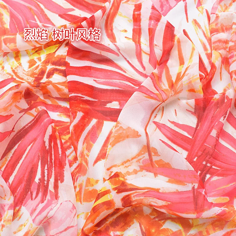 

2019 new high-viscose chiffon fabric spring/summer printed fabric flame leaf style soft and breathable