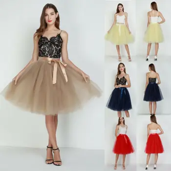 

7-layer gauze fluffy skirt ladies tulle A-line ball party cocktail wedding dress