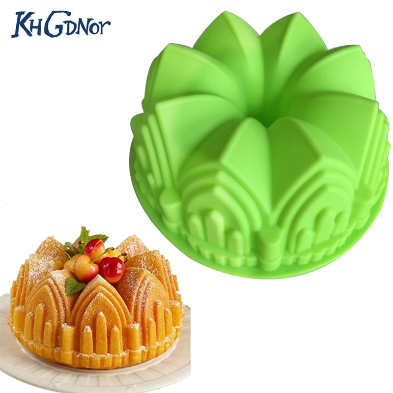 

KHGDNOR Big Size Crown Castel Mold Fondant Cake Pan Mold Castle Shape Silicone Form Cake Decoration Mould Baking Accessories