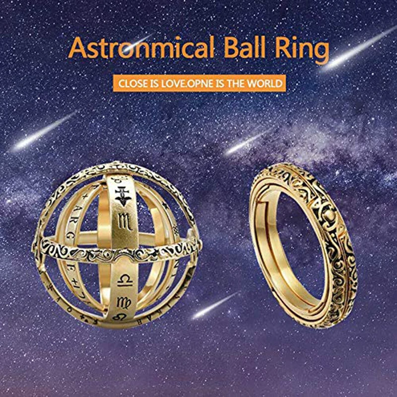 Qevila New Astronmical Ball Rings for Women Lover Men Germany Vintage Cosmic Finger Ring Necklace Dual-Use Fashion Jewelry Gifts (8)