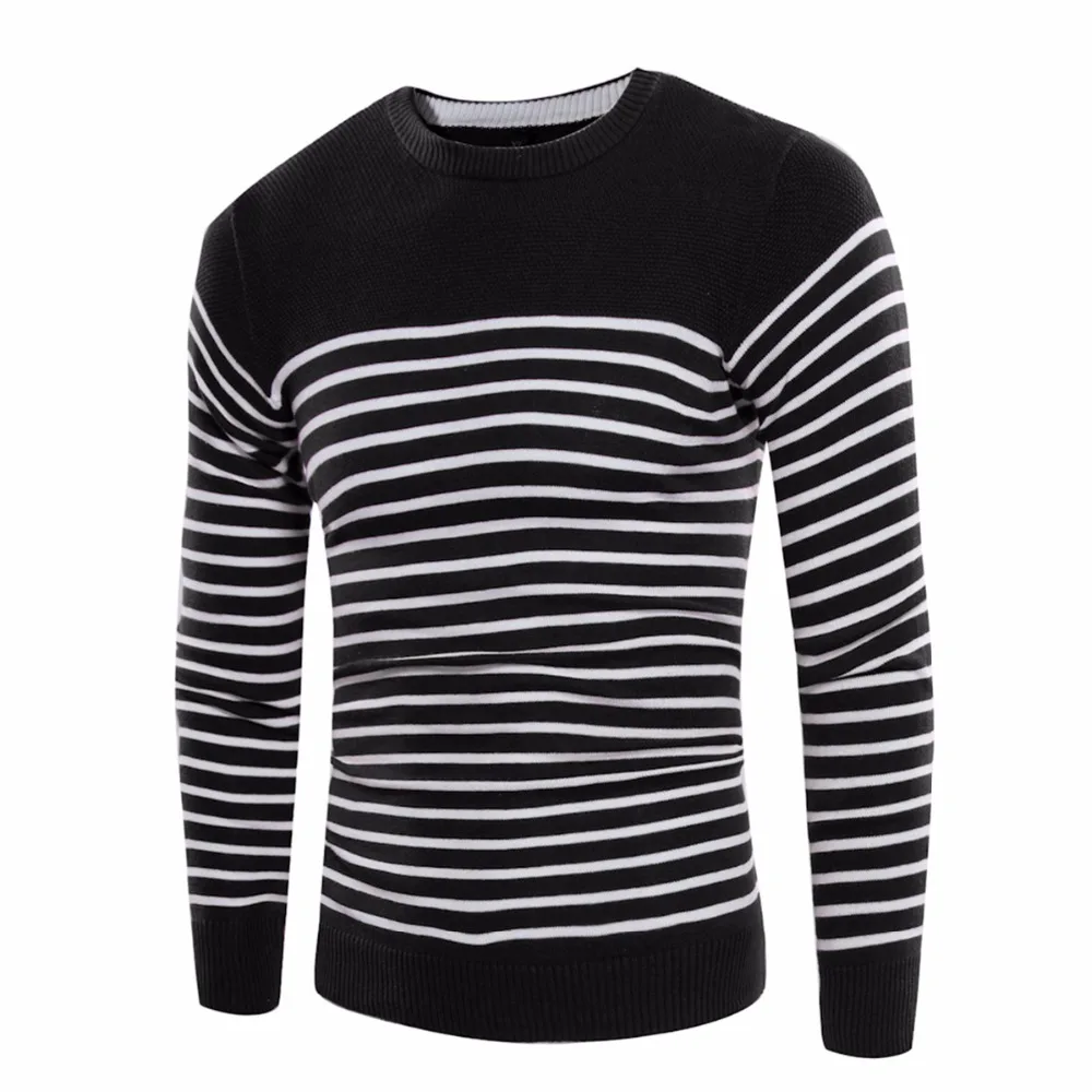 Daddy Chen Autumn Winter Casual font b Men b font Pullovers Long Sleeve Patchwork Striped font