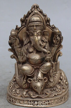 

SUIRONG---406+++6" Chinese Tibet Silver 4 Arms Ganapati Ganesh Lord Ganesha Buddha Mouse Statue