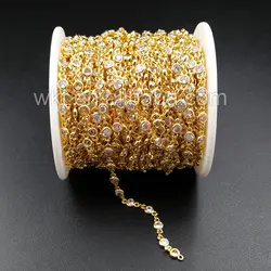 WT-BC081 лучший Золотой Латунь с гальваническим покрытием цепь с циркониевая бусина Шарм латунная цепь для ювелирных изделий