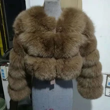 Натуральным лисьим мехом пальто короткая зимняя меховая куртка Верхняя одежда Для женщин теплые пальто из натурального меха класса «Люкс» CC01