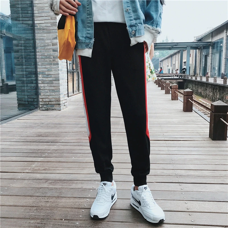 Fashion Casual Men's Cropped Trousers Autumn New M-5XL Contrast Color Loose Beam Pants Gray Black Personality Youth Popular