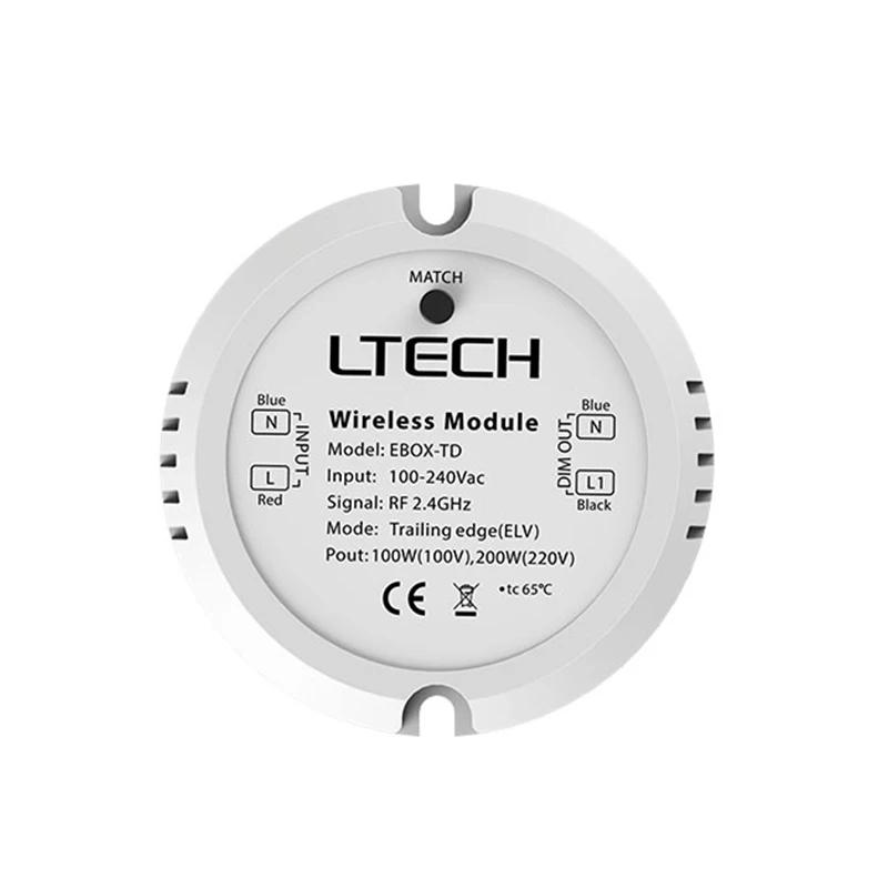 

New LTECH EBOX-TD Wireless Module 100~240V AC input RF 2.4GHz 1.2A Trailing edge (ELV) Wifi to Triac Converter Dimming Module
