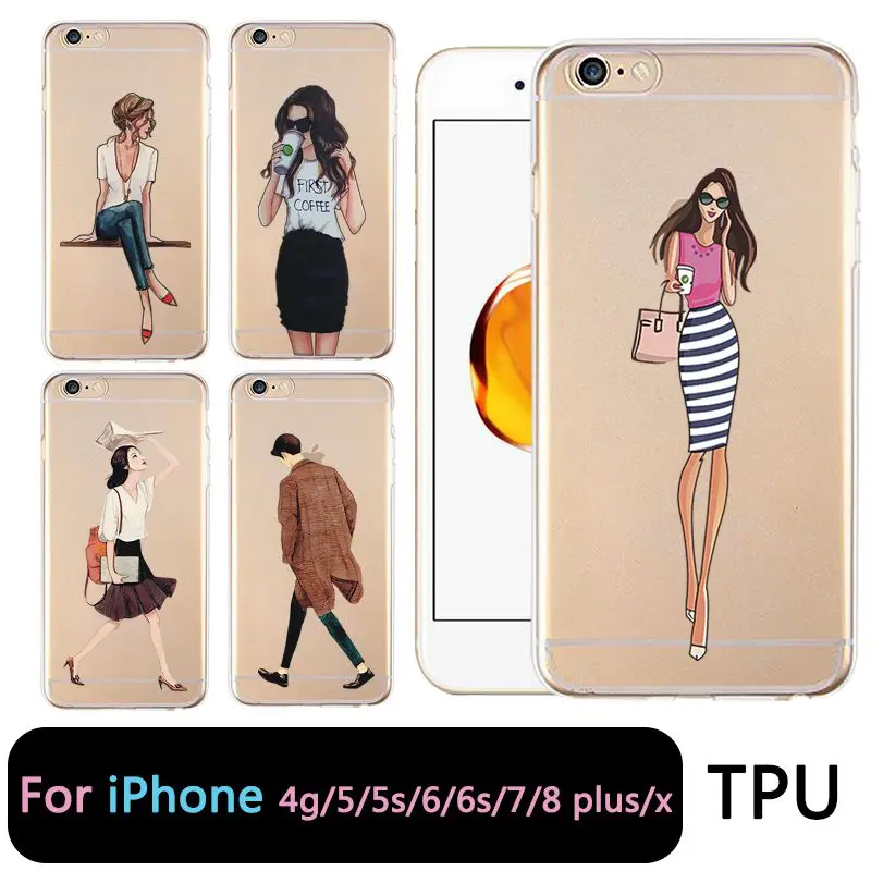 QMSWEI TPU Clear Phone Case For iPhone 6 6s 7 8plus x Soft Printed Girl Boy Silicone BackCover Free shipping 4 5se |