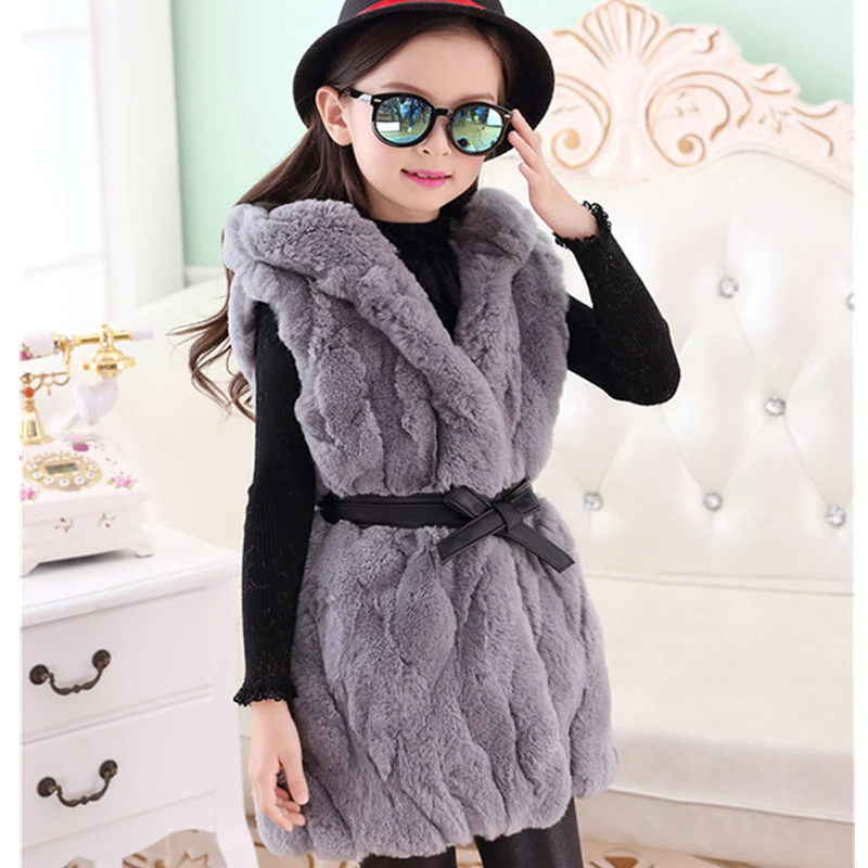 

Children Natural Rabbit Fur Vest Baby Girls Autumn Winter Kids Outerwear Vest Coat Fur Real Rabbit Fur Long Section Vest V#12