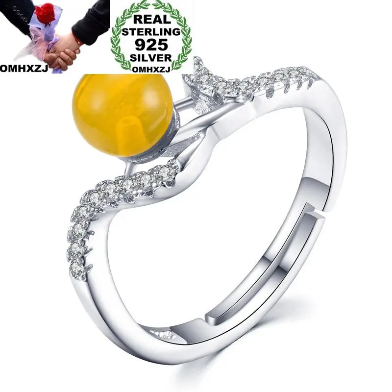 

OMHXZJ Wholesale European Fashion Woman Man Party Wedding Gift White Yellow Amber AAA Zircon 925 Sterling Silver Ring RR234