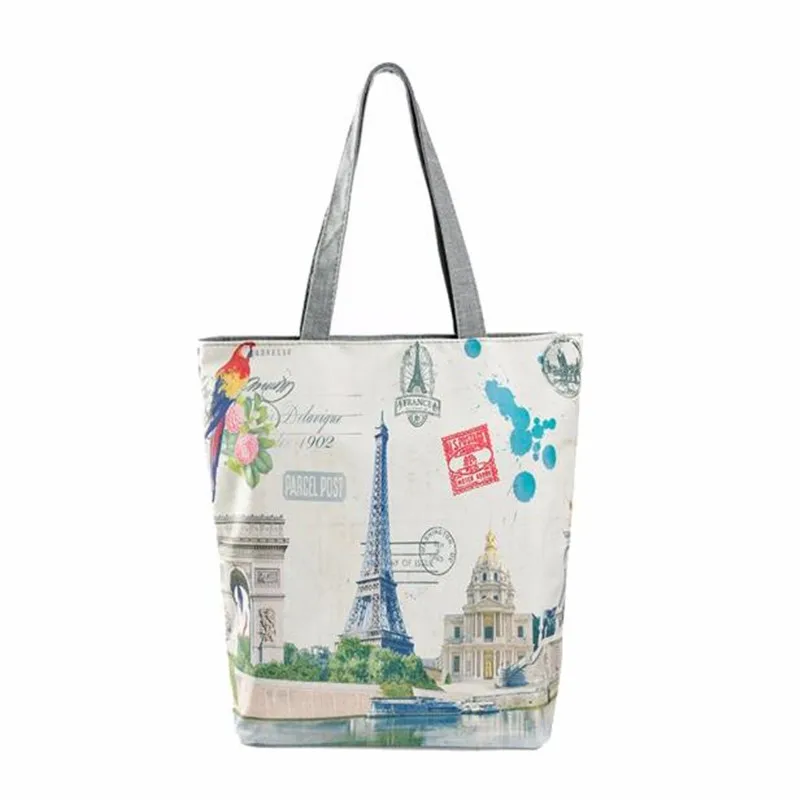 

Paris Tower Canvas Tote Casual Beach Bags Women Shopping Bag Handbags