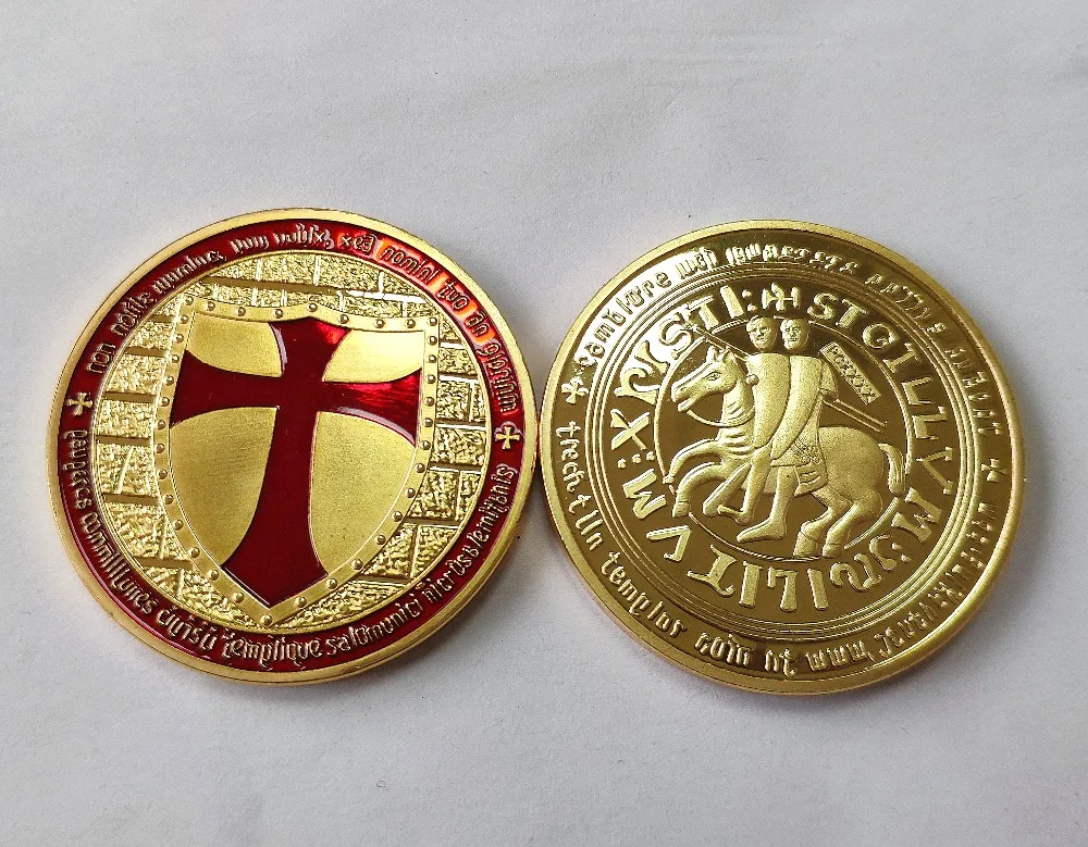 

Crusader Challenge Knight-Europe Cross Gold plated Coins Souvenir challenge Coin, Red enamel round coins, DHL free shipping