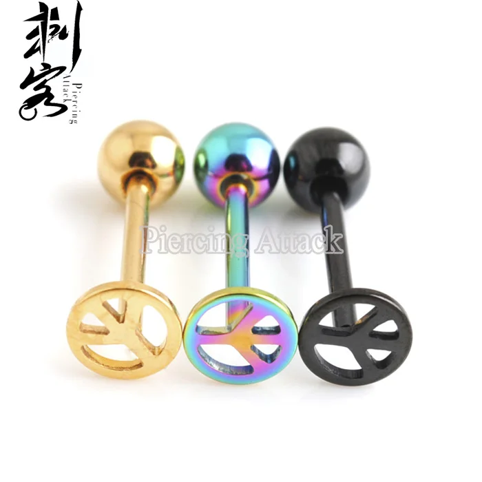 

Titanium Anodized Barbell with Peace Sign Top Tongue Piercing Lot of 30pcs Body Jewelry