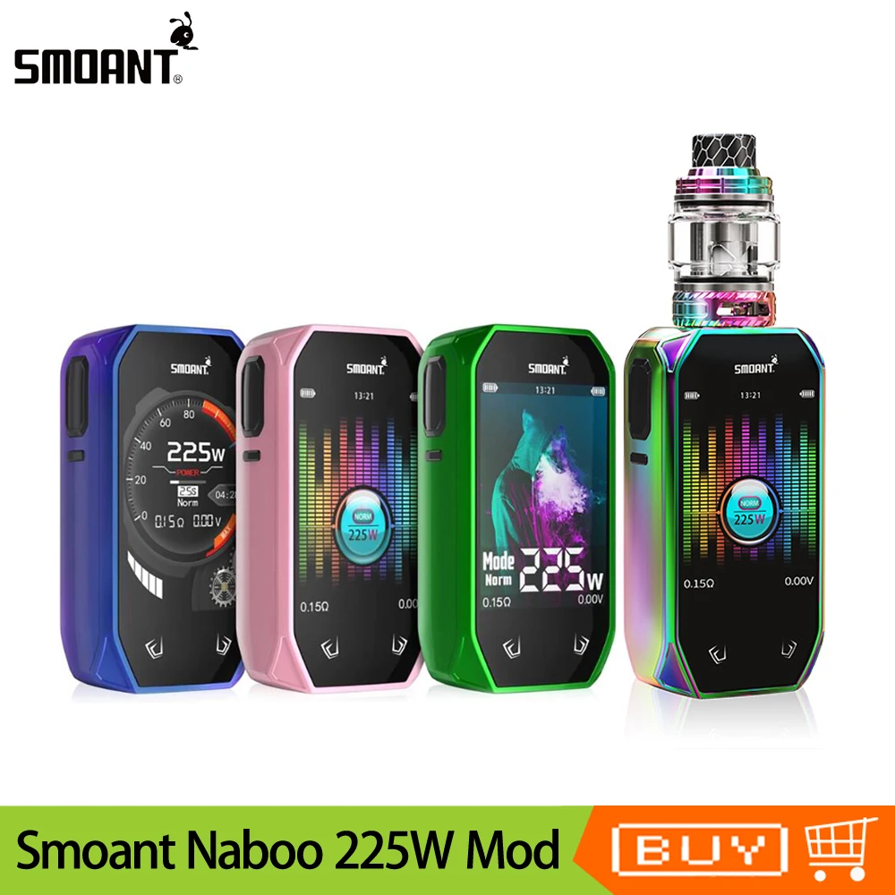 Оригинальный Smoant Набу 225 Вт TC поле MOD новой музыки режим 2,4 дюймов Экран Vape Mod с 4 мл сетки суб Ом танк электронная сигарета комплект