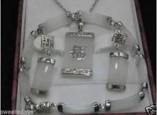 

hot sell new - Jewelry 001202 Beautiful Jewellery White Jade Necklace Bracelet Earring Set (A0511)